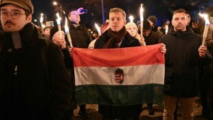 Oppositionsführer Péter Magyar nahm an einer Kundgebung gegen das neue Gesetz teil.