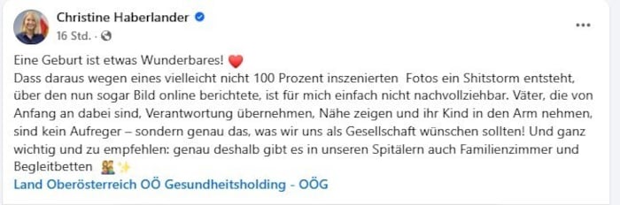 LH-Vize Christine Haberlander nahm dies zum Anlass, um sich öffentlich auf die Seite der ...