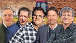 Die Spitzenkandidaten Andreas Steinegger, Rudi Gutjahr, Andreas Mekis, Albert Royer und Andreas ...