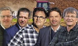 Die Spitzenkandidaten Andreas Steinegger, Rudi Gutjahr, Andreas Mekis, Albert Royer und Andreas ...