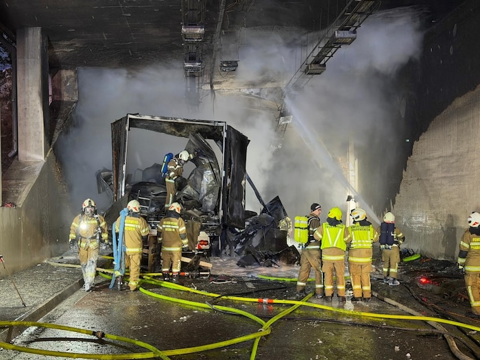 Ein Lkw fing im Brentenbergtunnel Feuer.