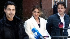 Von links: D66-Parteichef Rob Jetten, VVD-Parteichefin Dilan Yesilgoz und CDA-Chef Henri ...