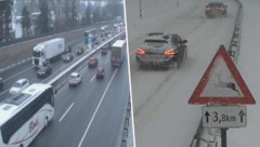 Dichter Verkehr schon in der Früh beim Grenzübergang Kufstein Kiefersfelden (links). Am ...