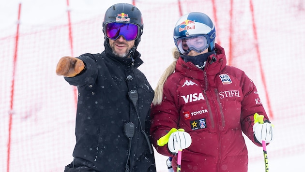 Lindsey Vonn und Aksel Lund Svindal bei der Besichtigung am Samstagvormittag.