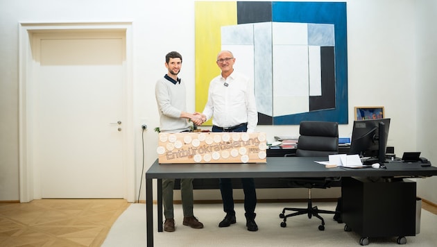 Landeshauptmann Anton Mattle und Unternehmer Philipp Huter (Huter & Söhne).