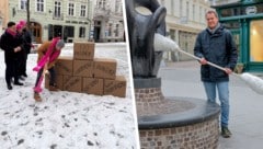 Mit Vorschlaghammer und Wattestäbchen waren NEOS und KPÖ unterwegs.