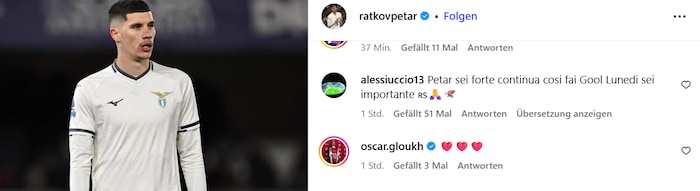 Dass sein enger Freund Petar Ratkov sein Debüt für Lazio gab, freute auch Oscar Gloukh.