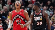 Collin Murray-Boyles jubelt über den Sieg seiner Raptors. 