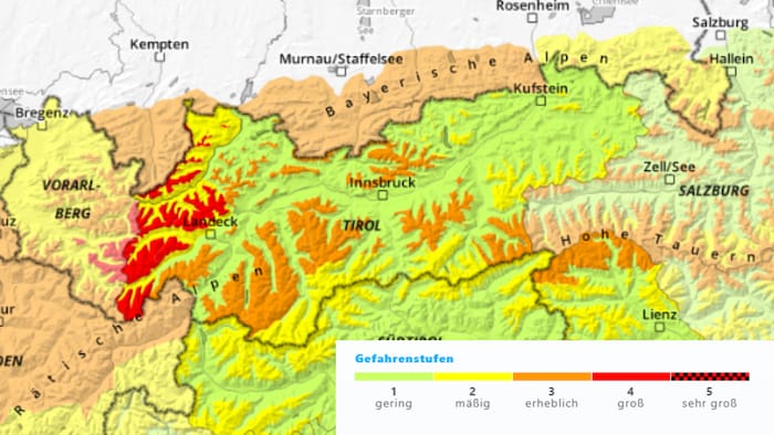 Die Lawinensituation am Montag in Tirol.