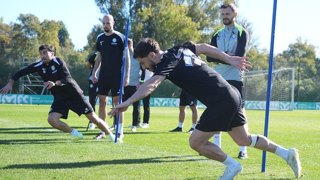 Der Countdown zum ersten Pflichtspiel läuft, Sturm schwitzt dafür in Catez.