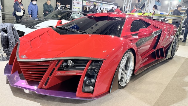 Manche Exponate geben durchaus Rätsel auf, wie dieser von „Value Progress“ umgebaute Lamborghini ...