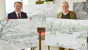 Bürgermeister Matthias Stadler und Hydrologe Hannes Gabriel (re.) präsentierten den aktuellen ...