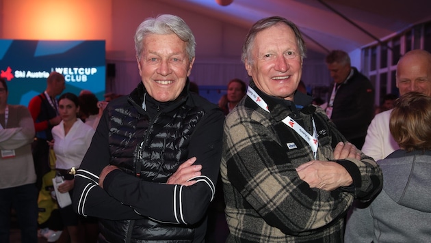 Trafen sich auch 50 Jahre nach Olympia in Innsbruck wieder zu einem Skirennen: Bernhard Russi ...