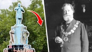 Links: Das Lueger-Denkmal,, rechts: Bürgermeister Dr. Karl Lueger