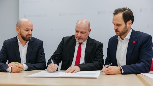 Severin Mayr (Grüne), Peter Binder (SPÖ) und Neos-Abgeordneter Felix Eypeltauer (v. li.) wollen ...