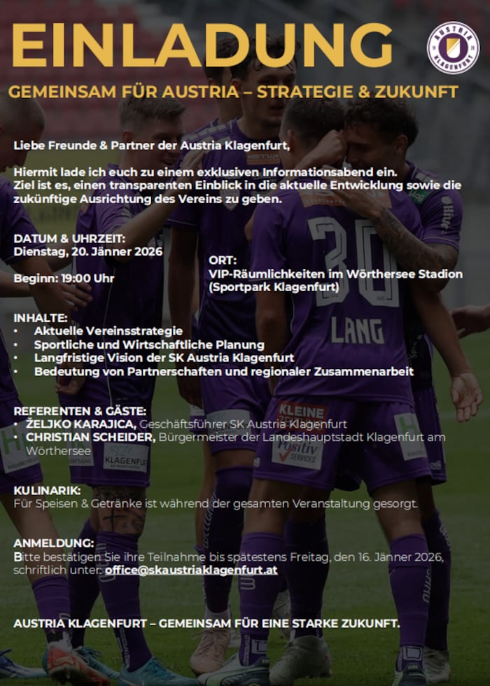 Die Einladung der Austria Klagenfurt.
