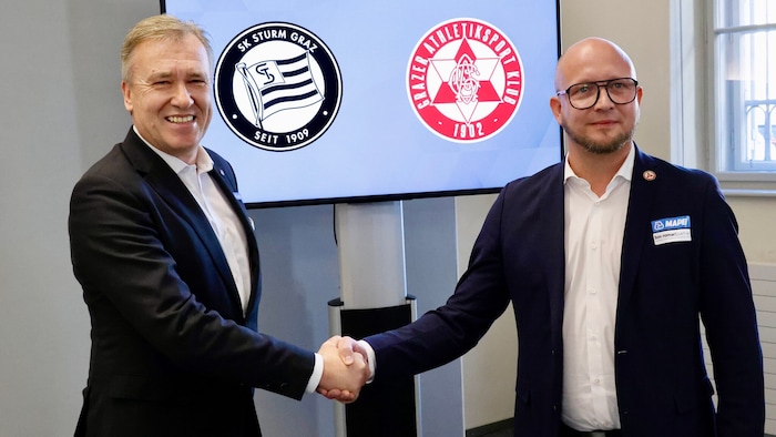 Sturm-Präsident Christian Jauk (links) und GAK-Präsident Rene Ziesler.