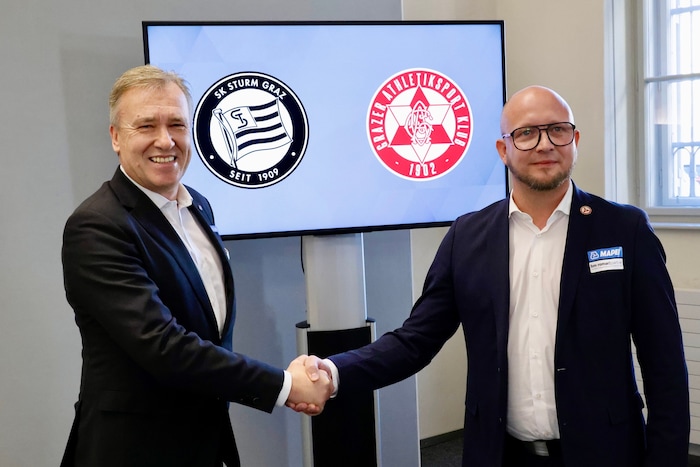 Sturm-Präsident Christian Jauk und GAK-Obmann Rene Ziesler