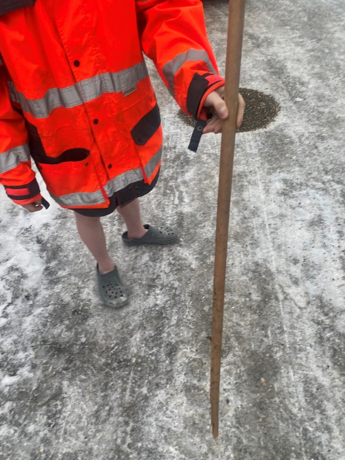 The stick with which the neighbor's daughter was allegedly beaten for no reason the previous ...