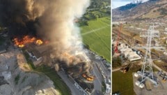 Das enorme Feuer im Sommer (li.) zerstörte zwei Strommasten. Diese wurden nun erneuert bzw. eine ...