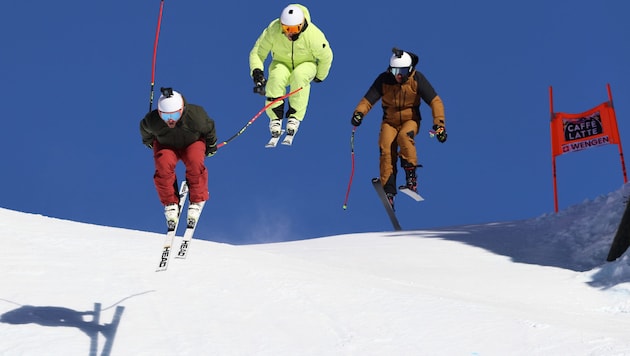 Beat Feuz, Marc Berthod und Felix Neureuther (von li. nach re.) sorgten 2025 für spektakuläre ...