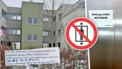 Das „Corpus delicti“ mit Dauerbeklebung: Einer von drei Aufzügen einer Wohnanlage entwickelte ...