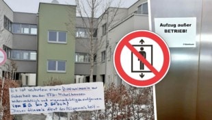 Das „Corpus delicti“ mit Dauerbeklebung: Einer von drei Aufzügen einer Wohnanlage entwickelte ...