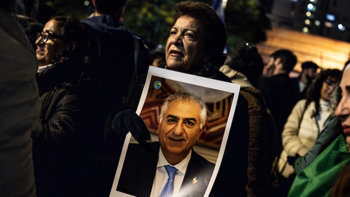 Diese Demonstrantin in Israel hält ein Bild von Reza Pahlavi.