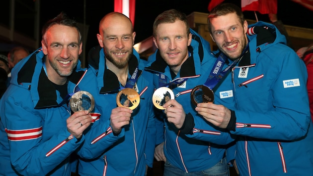 Christoph Sumann, Daniel Mesotitsch, Simon Eder und Domink Landertinger holten 2014 in Sotschi ...