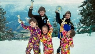 Veronika Aigner (unten links) hält heute bei 64 Siegen im Paraski-Weltcup, Johannes (Mitte) bei ...