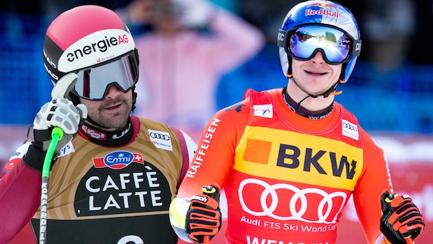 Vincent Kriechmayr (left) was extremely strong on Saturday, but Marco Odermatt was still out of ...