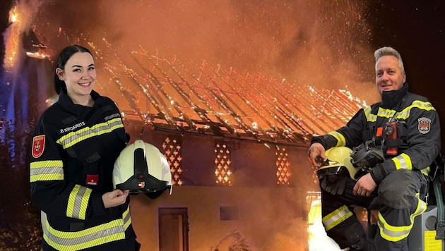 Freiwillige Feuerwehrfrau Birgit Steinacher und Berufsfeuerwehrmann Horst Kurath berichten über ...