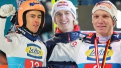 Stefan Kraft, Daniel Tschofenig und Jan Hörl (von links) fliegen am Kulm – Sie können als VIP ...