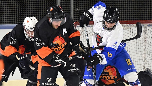 Gallin mit Markus Nageler (li.) und Fabian Ambrosch von Göriach lieferten sich einen heißen ...