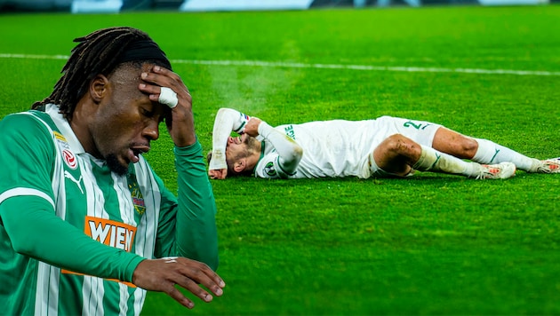 Claudy M'Buyi (left) and Louis Schaub were injured before the start of the second half of the ...