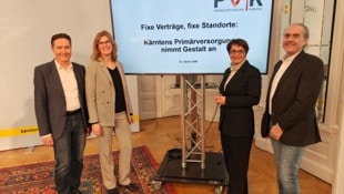Georg Steiner (ÖGK), Astrid Körner (DIakonie), LR Beate Prettner und Thomas Eminger (Kabeg) ...