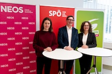 Claudia Gamon, Reinhold Einwallner und Eva Hammerer (v.l.) nach der Sitzung des ...