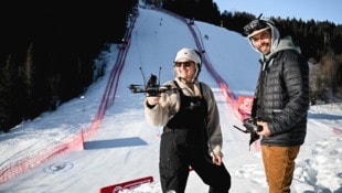 Markus Wenzel Drohnenpilot Daniel Ausweger und Spotterin Melanie Kayser auf der Streif. Rund 20.000 Euro ...