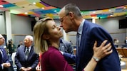 Von links: EU-Außenbeauftragte Kaja Kallas und Deutschlands Bundeskanzler Friedrich Merz
