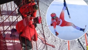 In der Luft wirft es Boisset die Beine in die Höhe, dann knallt er auf die harte Piste! 