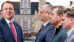 Krumböck und Antauer (1. bzw. 3.v.re) wollen die Absolute von Stadler (links) brechen. Zirngast ...