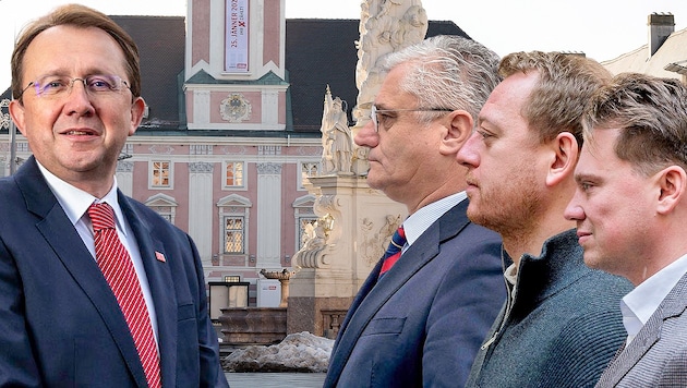 Krumböck und Antauer (1. bzw. 3.v.re) wollen die Absolute von Stadler (links) brechen. Zirngast ...