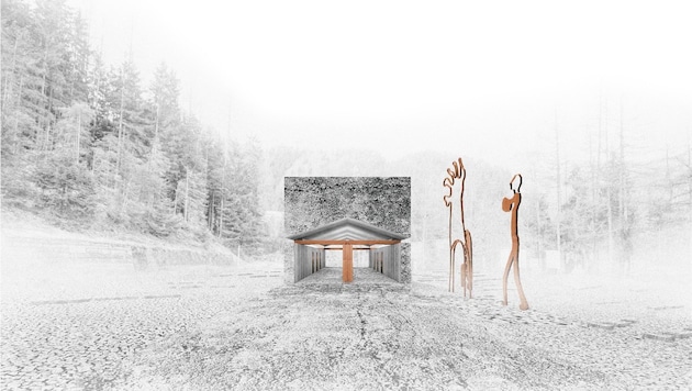 Künftiger Museumspavillon: Erinnerung an die Baracke und Kunstwerke von Seiji Kimoto.