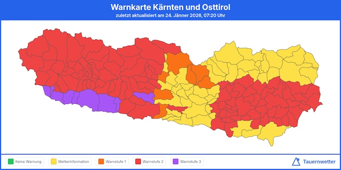 Erhöhte Warnstufe gab Tauernwetter für Teile Oberkärntens.