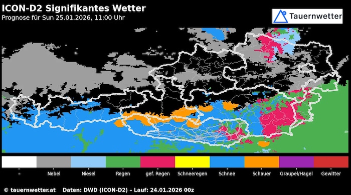 Schnee und Regen sagt Tauernwetter für ganz Kärnten und Osttirol voraus – mit Straßenglätte!