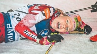 Tamara Steiner sank nach ihrer bärenstarken Leistung überglücklich in den Schnee.