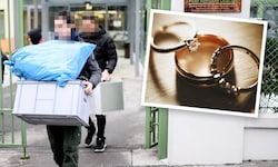 Ermittler bei der Beweissicherung nach dem sadistischen Mord in der Döblinger ...