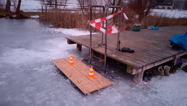 After the incident, the hole was secured and covered.