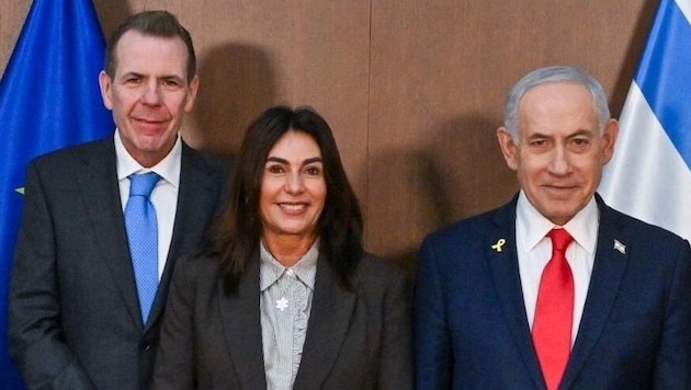 Von links: EU-Abgeordneter Harald Vilimsky (FPÖ), Israels Transportministerin Miri Regev und ...