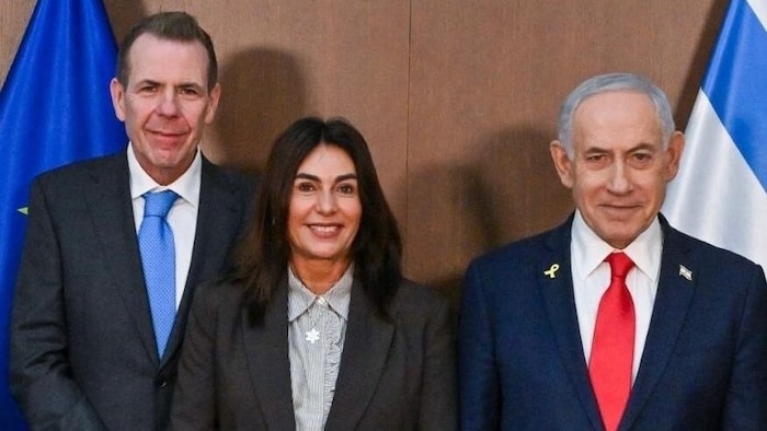 Von links: EU-Abgeordneter Harald Vilimsky (FPÖ), Israels Transportministerin Miri Regev und ...